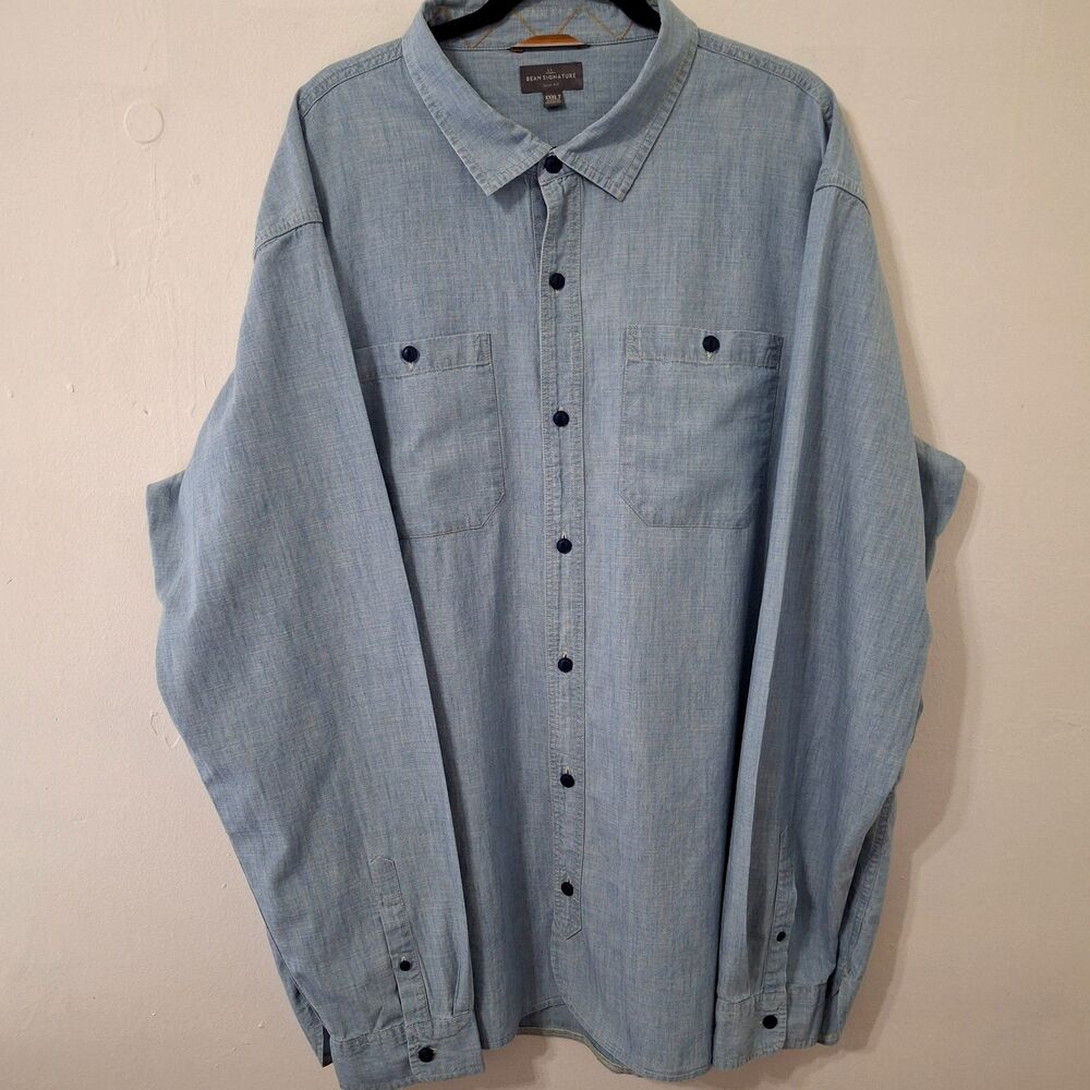 LL Bean Signature Chambray Button Down Shirt Mens 3XLT Tall  Denim Blue Rugged